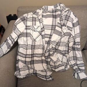 Mossimo Supply Co. White, Grey, Black Plaid Button Down with Pearl Snaps XXL